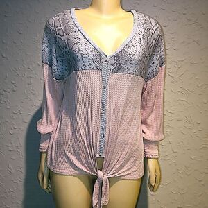 143 Story By Line Up Tie Front Brushed Waffle Top